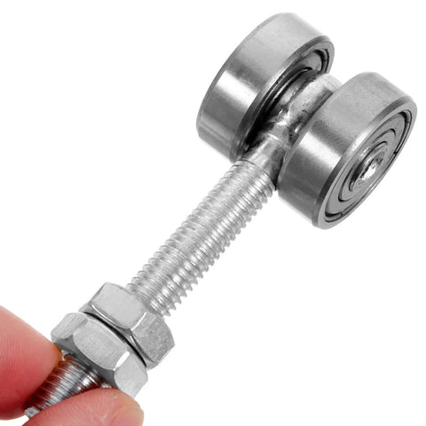 Heavy Duty Sliding Door Roller Trolley Assembly With Dual Precision Sealed Bearings, showcasing dual wheels and threaded bolt.