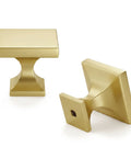 Twenty Pack Premium Gold Cabinet Knobs And Sturdy Drawer Pulls Featuring A Sleek Brushed Brass Finish Boss Level Zinc Alloy Furniture Hardware To Glam Up Your Kitchen Project, gold square cabinet knobs, close-up view