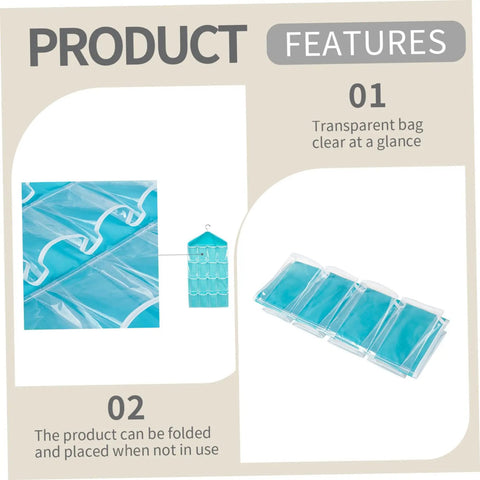 Hella Game Changing Hanging Closet Organizer Featuring Sixteen Roomy Pockets And Ultra Thick Fabric, showing transparent bags and folding feature.