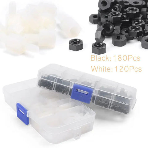 Massive 300 Piece M3 Nylon Hex Spacers And Standoffs Kit In Black And White, Assorted Lengths With Nuts And Screws For DIY Electronics Projects, Durable, Corrosion Resistant, Easy To Install, black nylon nuts and storage case