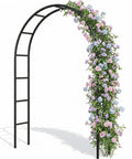 Rust-Resistant Galvanized Metal Garden Arch Trellis, 4.6 Ft Wide By 7.6 Ft Tall with climbing roses and vines.
