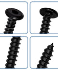Close-up views of Heavy Duty M5 X 10mm Flat Head Socket Cap Self Tapping Screws With Allen Hex Drive and Matte Black Finish.