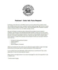 Pantone Color Info Form Request document with Renovators Supply Manufacturing logo and instructions for color referencing products.