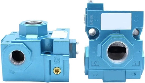 Pro Grade Balanced Spool Valve Model 56C 76 501BA shown in blue color with detailed ports for precise fluid regulation.