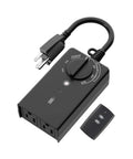 No Sweat Weatherproof Outdoor Timer Outlet With Photo Sensor and Dual Grounded Plugs for auto dusk activation, black design.