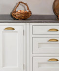 Top Shelf Antique Brass Cup Pulls For Kitchen Drawers 2 Pack Built Like A Tank Zinc Alloy Cabinet Handles on white kitchen cabinets.