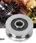 Rock Solid Steel V Groove Ball Bearings 10 Pack V1804 track roller on a metal background for guide rails and precision gear.
