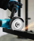Hella Tough Corded Angle Grinder Designed For Badass Cutting Grinding And Polishing On Metal Wood Stone And Jade With Smooth Speed Control And Built In Cooling, cutting through steel with sparks.