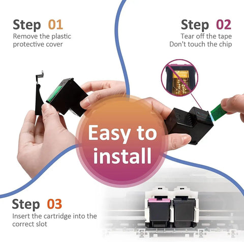 Instructions for installing HP 61 Ink Cartridges Combo Pack Black And Tri Color For Envy 4500 4502 DeskJet 2512 1512 printers
