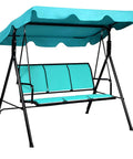 Three Seat Patio Swing With Steel Frame And Adjustable Canopy, All Weather Resistant Rocking Bench For Cozy Patio, Garden, Poolside Or Balcony, Turquoise Finish