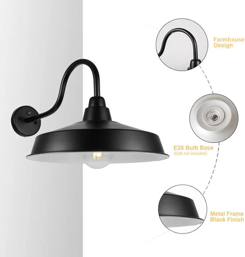 Dusk To Dawn Outdoor Barn Light 16 Inch Dome Exterior Wall Mount Fixture Black 1 Pack Industrial Farmhouse Sconce with features