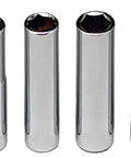 Quarter Inch Drive Six Point Deep Socket Set Ranging From Three Sixteenths Inch To One Half Inch Nine Piece Heavy Duty Alloy Chrome Sockets