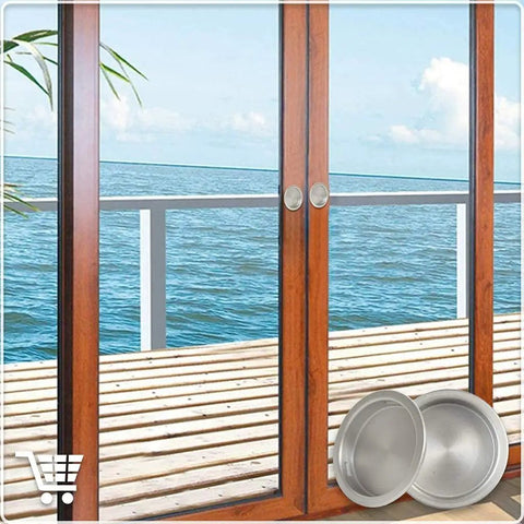 Four Piece Round Recessed Finger Pull Handles For Closet Doors And Cabinet Upgrades Featuring Satin Nickel Finish on sliding glass door.