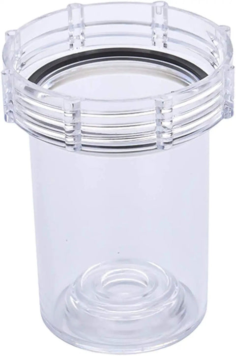 Inline Garden Hose Water Filter For Pressure Washer With Sediment Strainer, clear plastic filter canister with gasket.