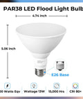 TopShelf Led Flood Light Bulbs Outdoor Dimmable 3000k Soft White 100 Watt Equivalent showcasing PAR38 design and E26 base.