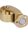 Super Sturdy Universal Brass Casters Four Pack Of 360 Degree Swivel Wheels That Roll Smooth As Butter For Chairs Tables And Home Cabinetry, close-up view of one caster showing polished brass finish.