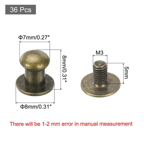 36 Pack Mini Round Knobs With An Upscale Bronze Touch Forged From Tough Zinc Alloy showing two bronze knobs measuring 7mm and 8mm.