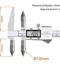 Digital Edge To Center Distance Caliper With Cone Hole And Center Line Probes 5-300 Mm Range showing a digital display and sharp probes.