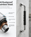 Rock Solid Stainless Steel Shower Grab Bars Two Pack With Thick Silicone Anti Slip Sleeve That Cradles Your Hand For Totally Secure Bathroom Safety Rails And Zero Sweat Grip, showcasing rustproof features and silicone grip.