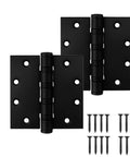 Top Shelf 4 Inch Matte Black Heavy Duty Stainless Steel Door Hinges With Non Removable Pin For Rock Solid Outswing Security And Smooth Whisper Quiet Operation 2 Pack, showing close-up view with screws.