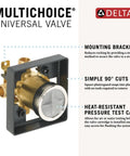 MultiChoice Universal Shower Valve Body with mounting bracket and heat-resistant pressure test cap for trim upgrades