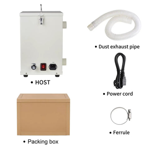 Heavy Duty 1000W Dust Collector With Dual Impeller Beast Shop Vacuum For Dental Labs And Maker Spaces, showing host, dust pipe, power cord.