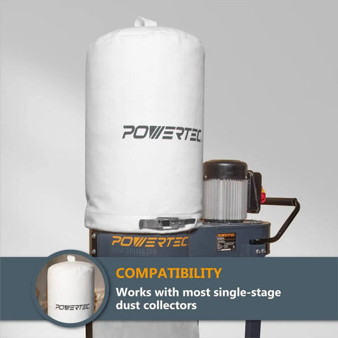 Heavy Duty Dust Collector Bag 15 X 23 Inch, 1 Micron Filter For Fine Dust, on Powertec dust collector machine.