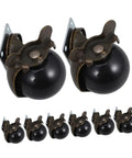 Eight Pack Antique Bronze Furniture Casters With Brakes Smooth Operator Ball Bearing Wheels Heavy Duty Rollers For Desks Chairs And Couches showing detailed view of rollers with black balls.