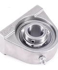 Heavy Duty Stainless Steel Spherical Insert Ball Bearing With Housing And Rust Resistant Self Aligning Design visible at an angle.