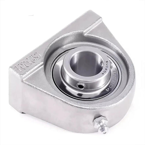 Heavy Duty Stainless Steel Spherical Insert Ball Bearing With Housing And Rust Resistant Self Aligning Design visible at an angle.