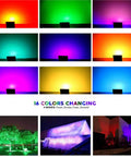 Pro Grade 20W RGB LED Flood Lights Featuring A Slick Remote Control And Tough IP65 Waterproof Build For Outdoor yard glow ups in vibrant colors.