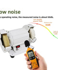 Rock Solid Dual Wheel Polisher Delivering A Snappy 3000 RPM Spin For Quick And Flawless Finishing On Lenses Metal And Wood with noise measurement at 50dB.