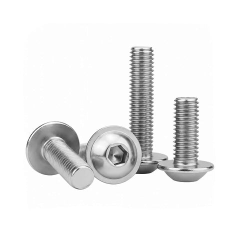 M5 X 20Mm Flanged Button Head Hex Socket Cap Screws With 25 Pack Built Tough 304 Stainless Steel bolts in various positions.