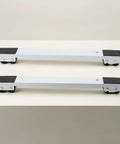 Heavy Duty Adjustable Appliance Slider Casters With Lock Brakes Zero Drama Tool Free Assembly Floor Savers For Dryers And Washer Smooth Operator Transport Gear, white sliders with black pads.