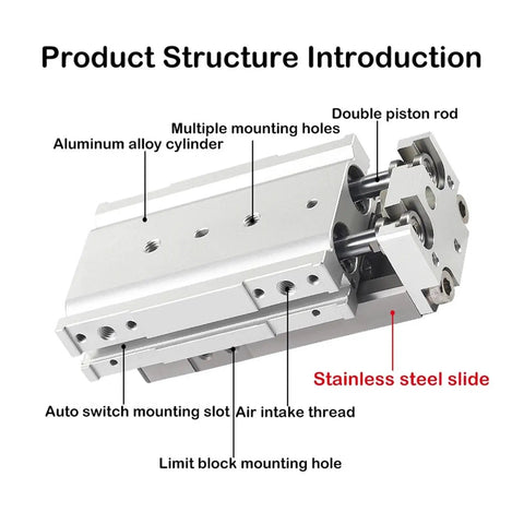 Rock Solid Pneumatic Slide Cylinder Double Acting Air Table Actuator For Precision Automation Handles Heavy Loads Like A Champ Smooth Factory Direct Industrial Grade with aluminum alloy and stainless steel components.