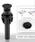 Matte Black Bathroom Sink Faucet 4 Inch Centerset 2 Handle With Pop Up Drain Stopper Lavatory Vanity Faucet 304 Stainless Steel Built To Last No Nonsense Durability CUPC CEC Certified pop-up drain design with overflow compatibility.