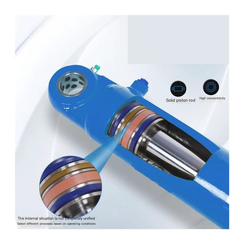 Beefy Tonnage Hydraulic Cylinder 100T Front Flange Two-Way Oil Top cutaway showing internal components and connectors