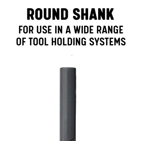 Close-up of round shank from Five Piece Extra Long High Speed Steel Drill Bit Set for Everyday DIY Drilling with tool text above.