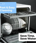 Interior view of Portable Countertop Dishwasher With Five Wash Programs And Straight Setup Faucet Hookup, showing clean plates.