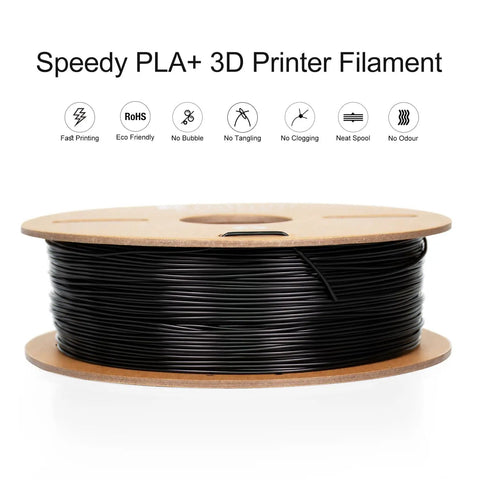 High Speed Pla Plus Filament 1.75MM Rapid Printing Up To 600MM S Black 1KG Spool tangle free design on a wooden spool.