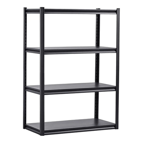 4 Tier Heavy Duty Storage Shelves With 2400 Lb Capacity Rock Solid Adjustable Metal Shelving Unit For Garage Warehouse Or Basement Built Like A Tank Steel Organize Your Space Hassle Free Black - front view showing black steel frame and shelves.