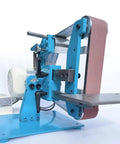 Heavy Duty Vertical Horizontal Belt Sander And Benchtop Grinding Polishing Machine With 1100W Motor blue frame and sanding belt, side view