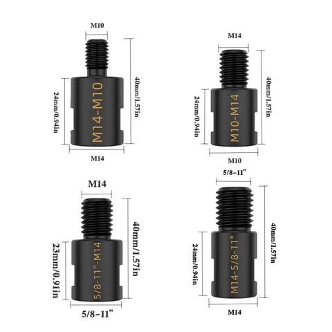 Built Tough Angled Grinder Adapter Converter for 5/8-11 Thread Spindle with M10, M14 sizes for fast tool swaps.