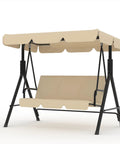 Outdoor Porch Swing With Adjustable Canopy, 3 Seat Patio Swing On A Sturdy Stand For Adults, Heavy Duty Metal Frame