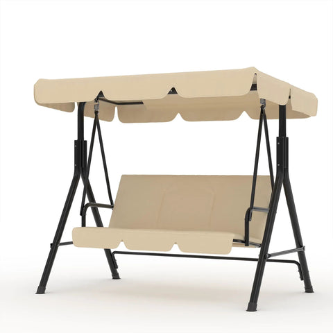 Outdoor Porch Swing With Adjustable Canopy, 3 Seat Patio Swing On A Sturdy Stand For Adults, Heavy Duty Metal Frame