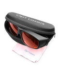 Heavy Duty Laser Safety Glasses Delivering Rock Solid OD Plus Seven Shielding across the 190 to 540 NM range in protective case.