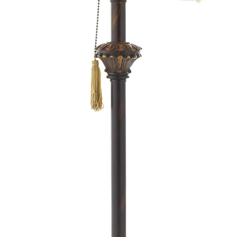 Antique Style Polystone Buffet Table Lamp With Tassel Pull Chain In Bronze Finish 31 Inches Tall Features A Carved Pedestal Base
