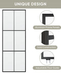 Heavy Duty Three Panel Sliding Barn Door With Crisp Tempered Glass And Dark Aluminum Frame Modern French Look Straight Up Built To Last Dead Simple Setup Without Any Hardware Smooth Slide showing aluminum frame and glass design.