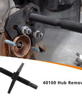Save Your Knuckles While Kicking Frozen Wheel Hubs Loose With This Professional Universal Hub Remover Tool engineered for tough 5 6 and 8 lug axle disassembly on modern trucks and cars, showing a hub remover in use.