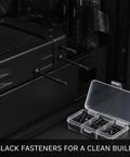 Self Tapping Screws For PC Case Installation Carbon Steel Fastener Kit used in black PC case with open screws visible